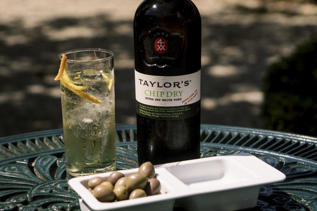 Taylor's Chip Dry Extra Dry White Port with port and tonic and olives(013)